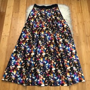 MILLY Organza Multicolor Dots Bokeh Red Carpet Pleated Party Maxi Skirt size 10